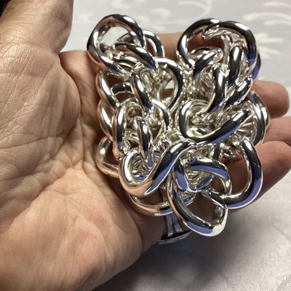 Ralph Lauren Silver Tone Chain Necklace Paper Toggle Logo HUGE - Picture 7 of 8